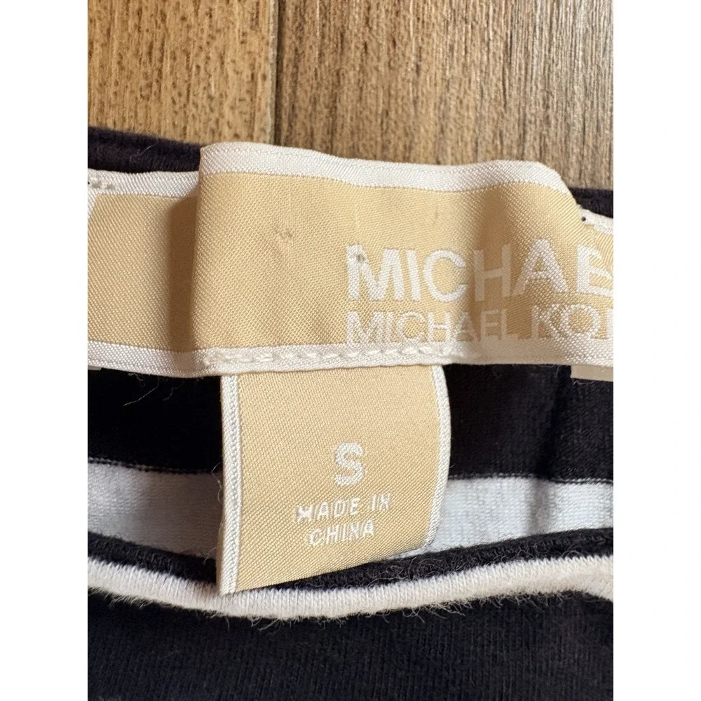 Michael Kors Black White Striped Shirt Women's Small Zip Roushing Stretch